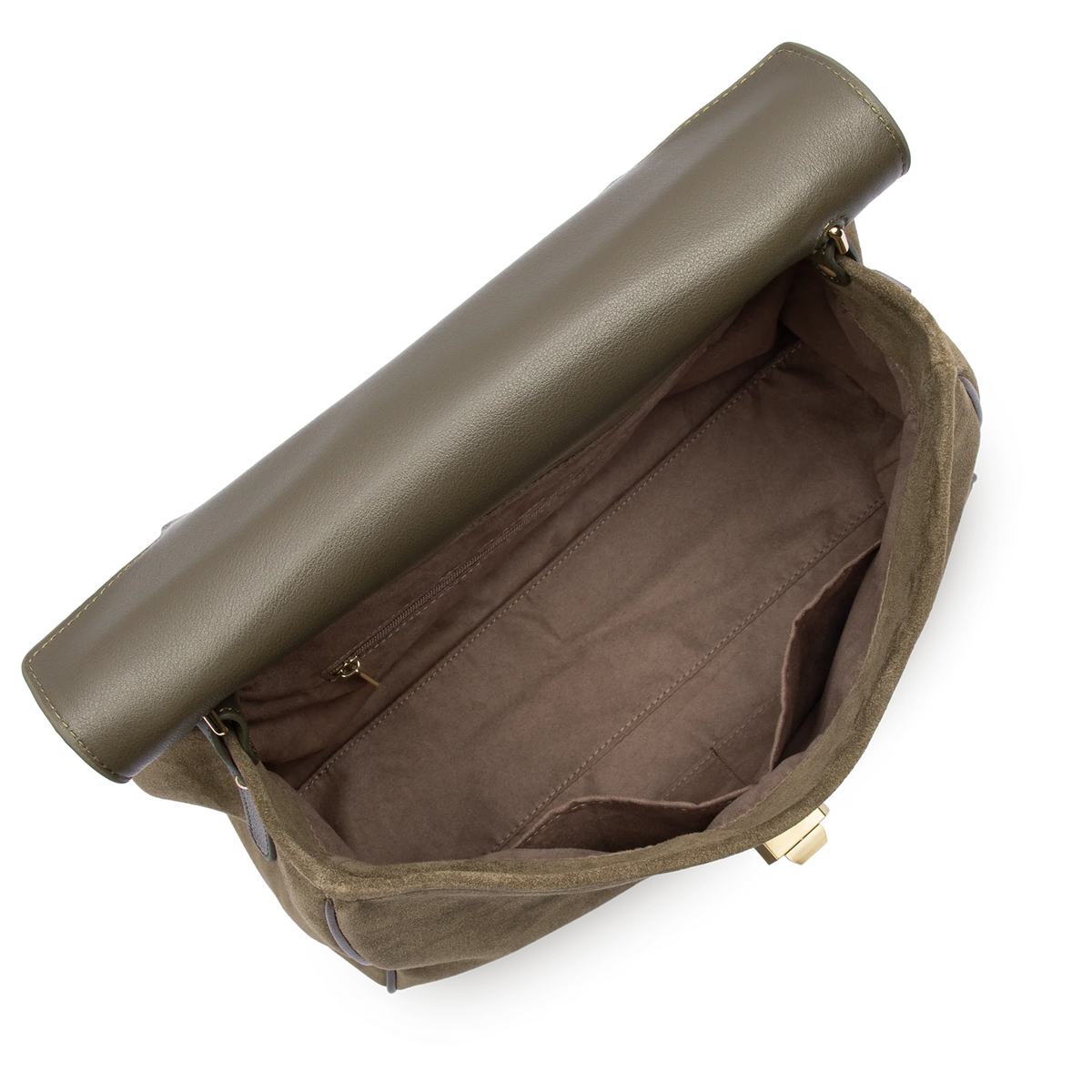 LANCASTER - Grand sac cabas porté épaule en cuir velours Suède Grace Khaki