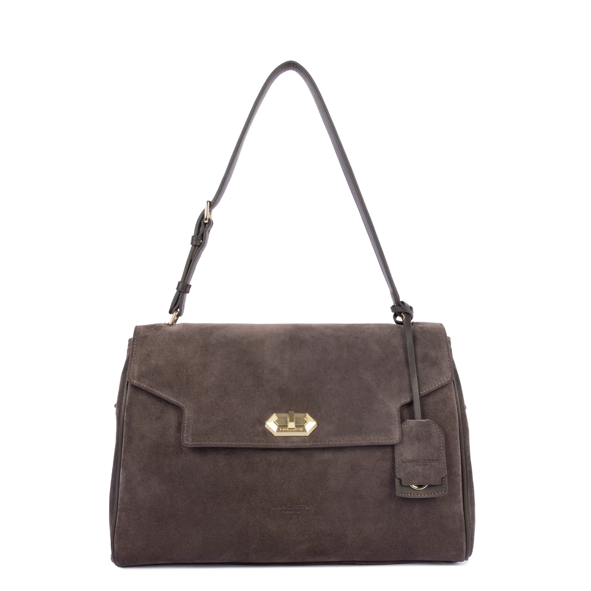LANCASTER - Grand sac cabas porté épaule en cuir velours Suède Grace Marron