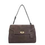 LANCASTER - Grand sac cabas porté épaule en cuir velours Suède Grace Marron
