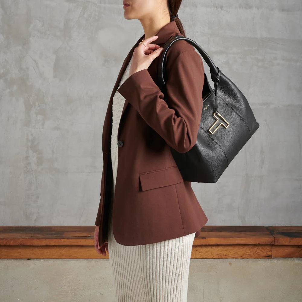 LE TANNEUR - Sac porté épaule M - Juliette en cuir grainé - noir
