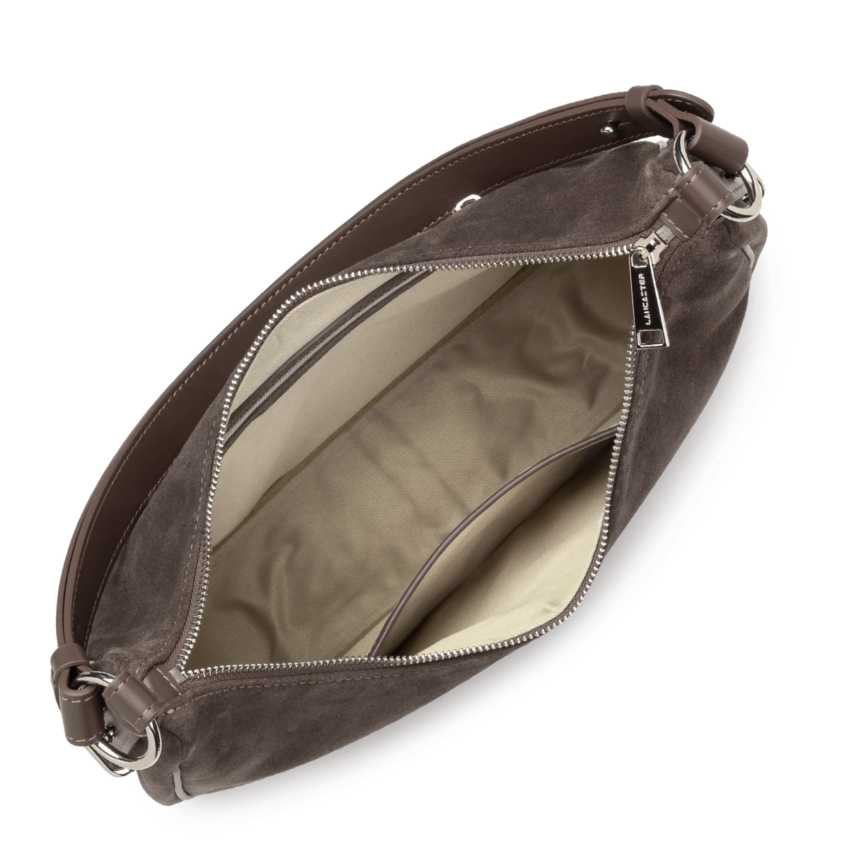 LANCASTER - Grand sac besace Lancaster Suède IT en cuir velours marron