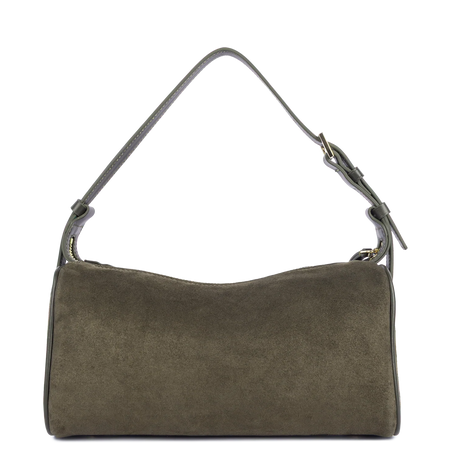 Sac baguette porté épaule en cuir velours Suède Khaki Lancaster