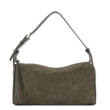 LANCASTER - Sac baguette porté épaule en cuir velours Suède Khaki
