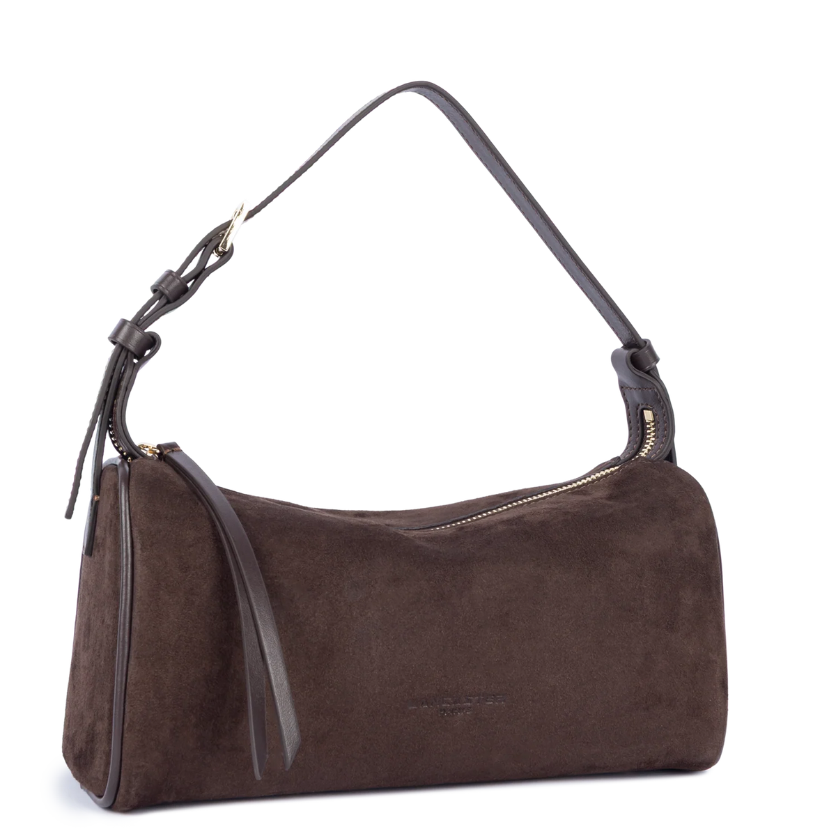 LANCASTER - Sac baguette porté épaule en cuir velours Suède Marron