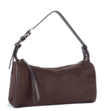 LANCASTER - Sac baguette porté épaule en cuir velours Suède Marron
