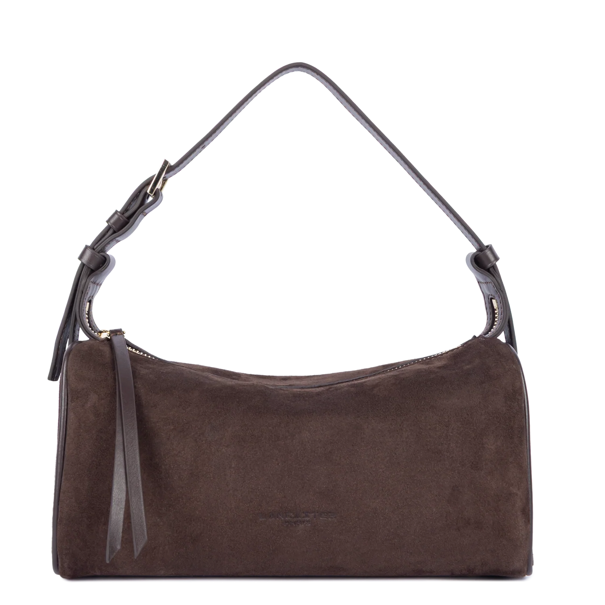 LANCASTER - Sac baguette porté épaule en cuir velours Suède Marron