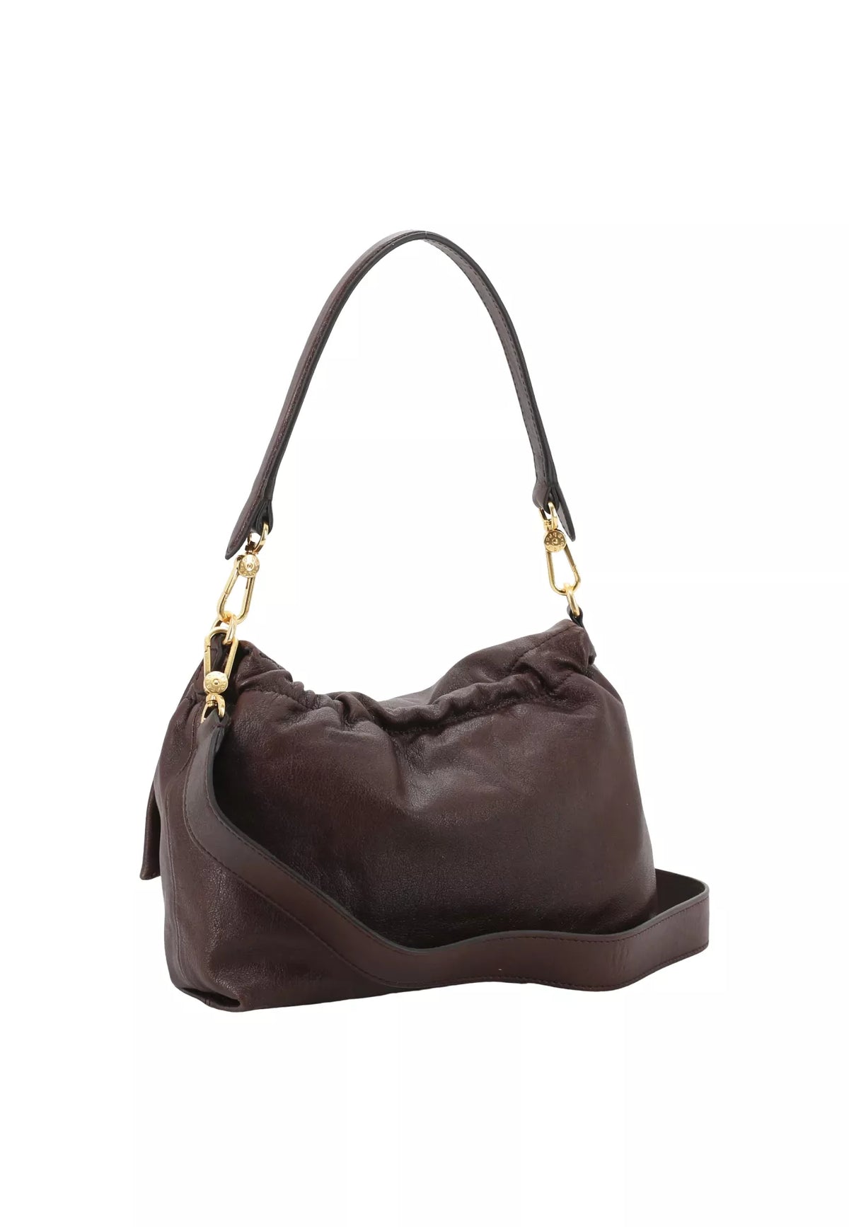 ABRO - Sac porté épaule en cuir lisse TEMI Medium Brun