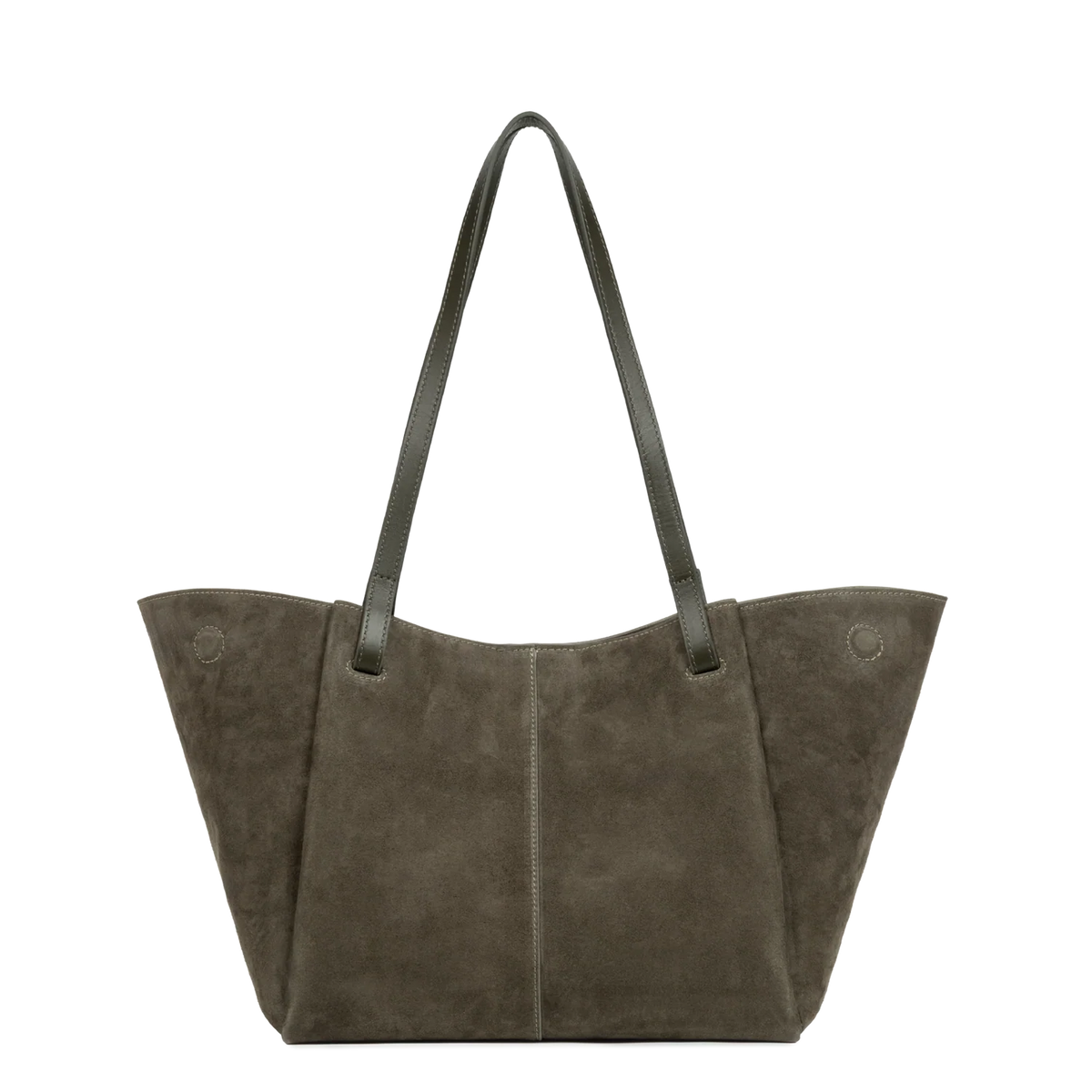 LANCASTER - Sac cabas porté épaule en cuir velours Khaki