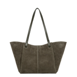 LANCASTER - Sac cabas porté épaule en cuir velours Khaki