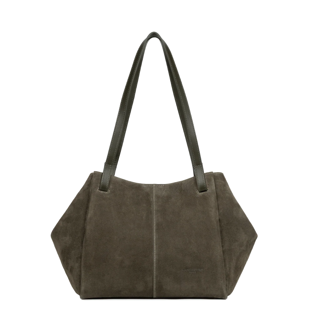 LANCASTER - Sac cabas porté épaule en cuir velours Khaki