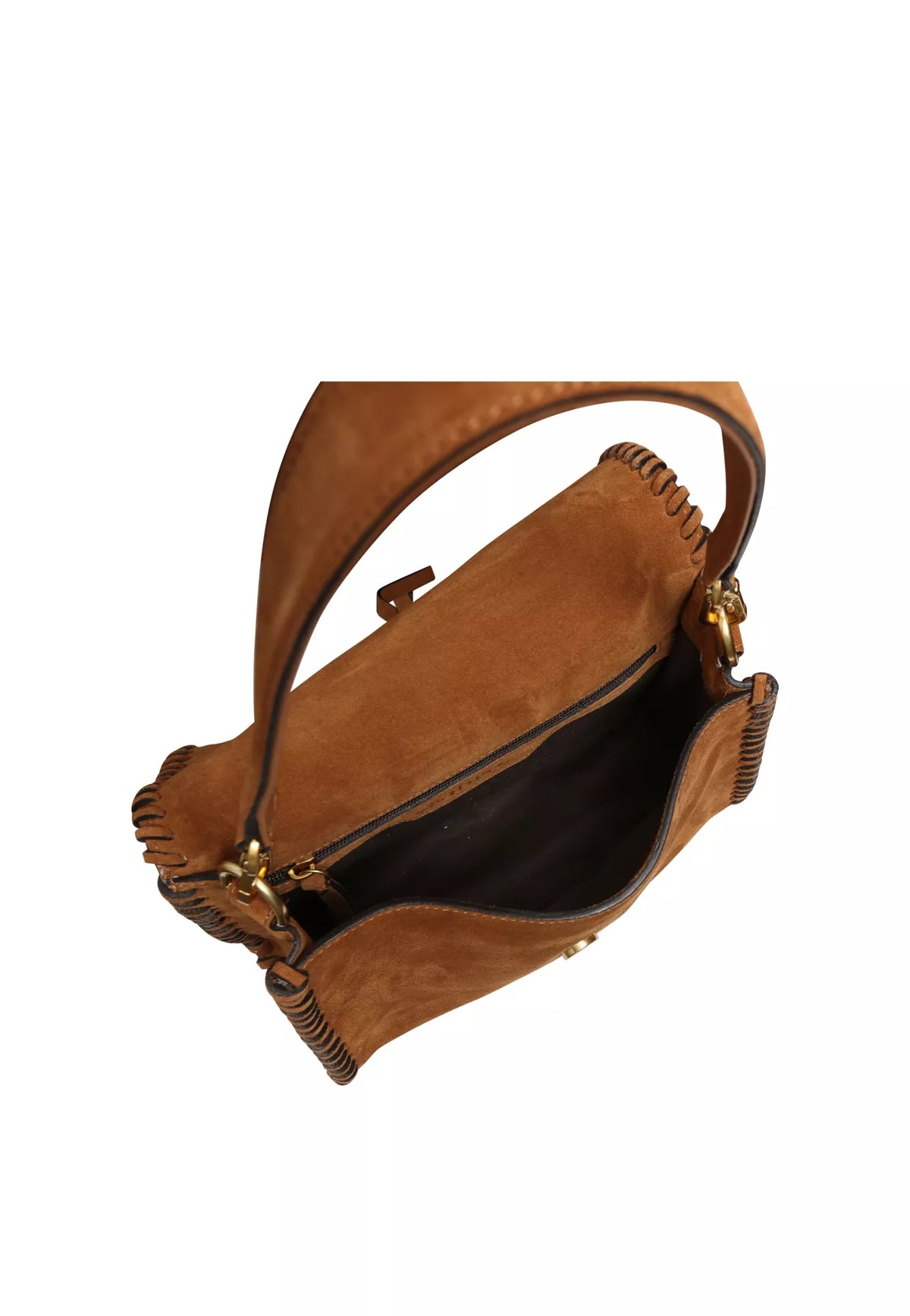 ABRO - Sac porté épaule en daim TEMI STITCH Cognac