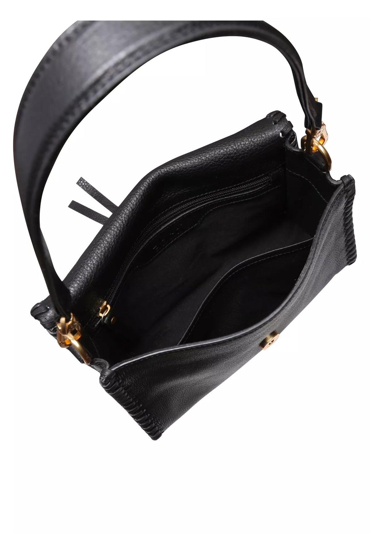ABRO - Sac porté épaule en cuir grainé TEMI STITCH Noir