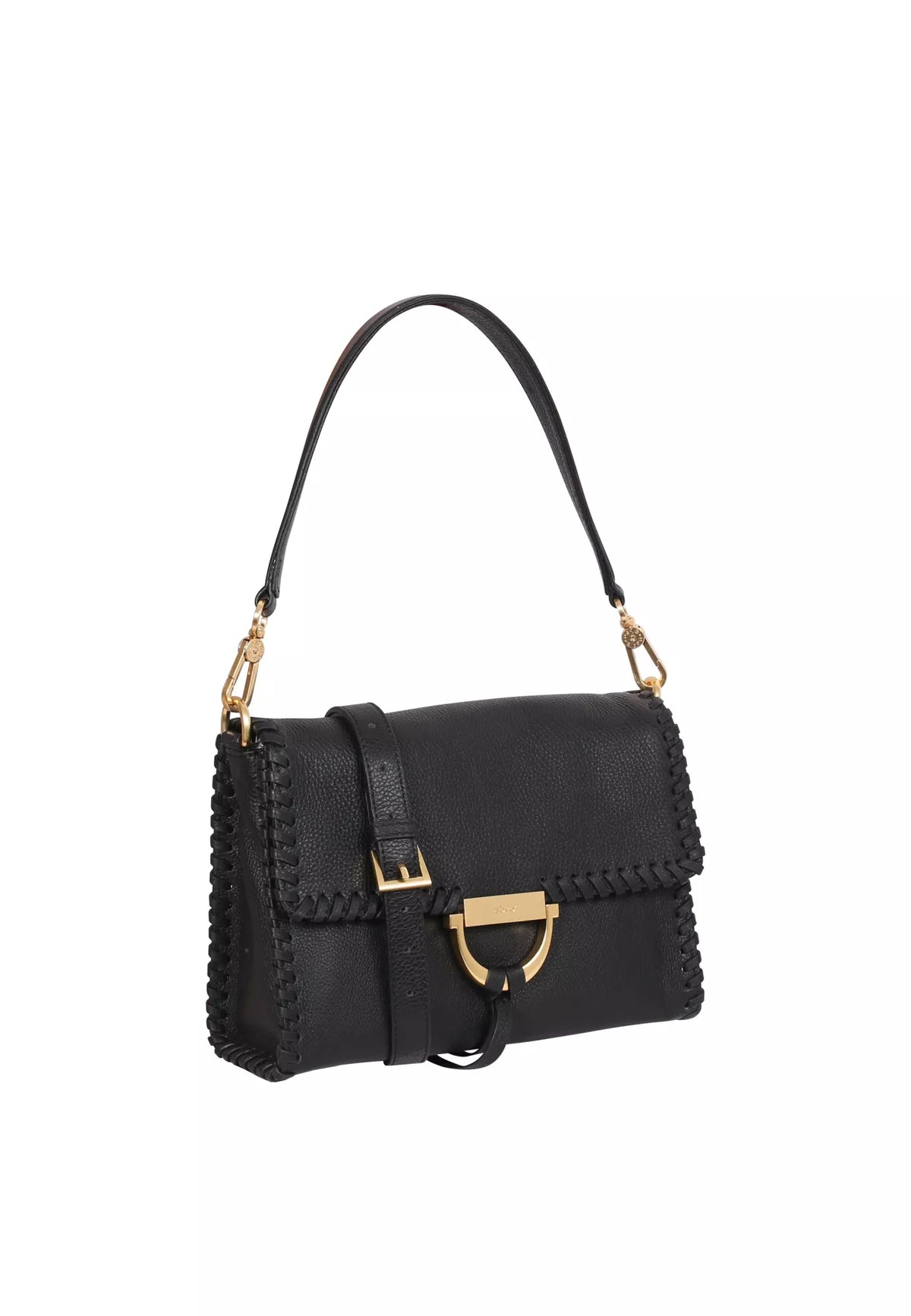 ABRO - Sac porté épaule en cuir grainé TEMI STITCH Noir