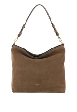 ABRO - Grand sac porté épaule en daim SIGNATURE Khaki