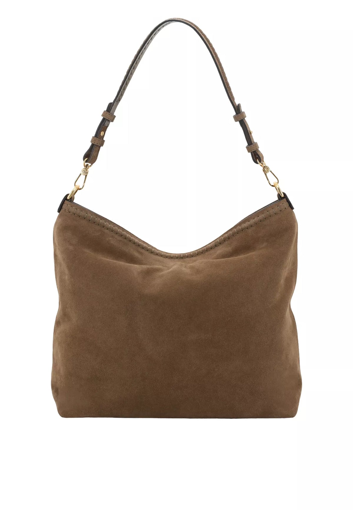 ABRO - Grand sac porté épaule en daim SIGNATURE Khaki
