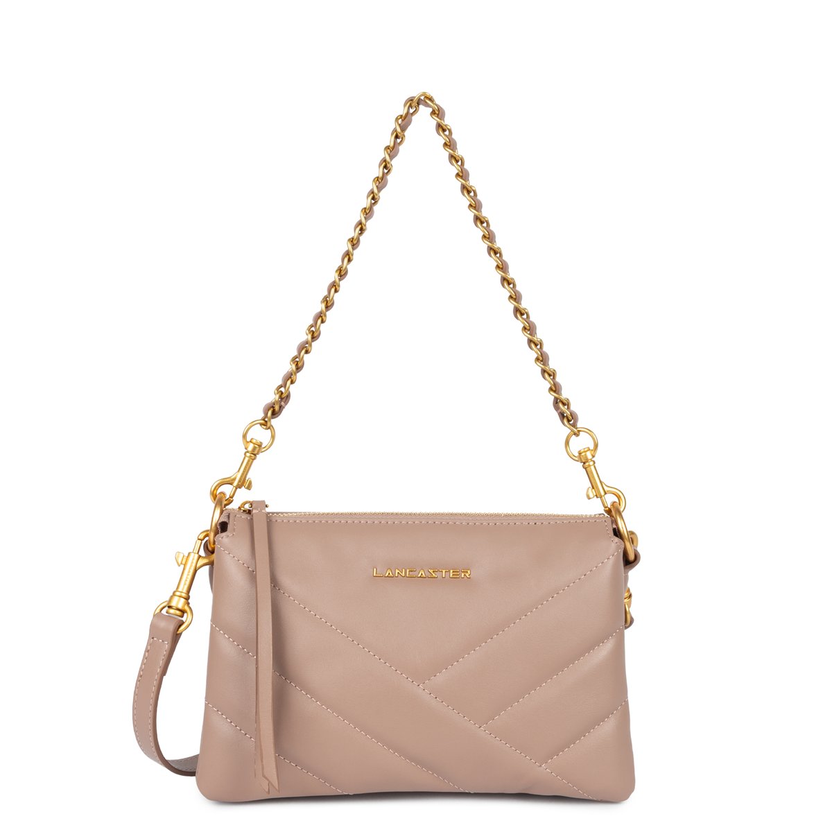 LANCASTER - Sac chaine - Soft Matelassé - Galet Rosé