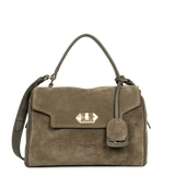 LANCASTER - Sac porté main cuir velours Suède Grace Khaki