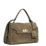 LANCASTER - Sac porté main cuir velours Suède Grace Khaki