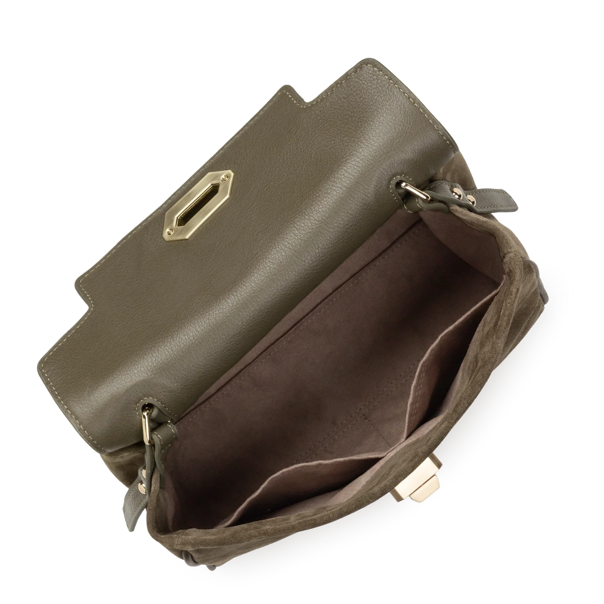 LANCASTER - Sac porté main cuir velours Suède Grace Khaki