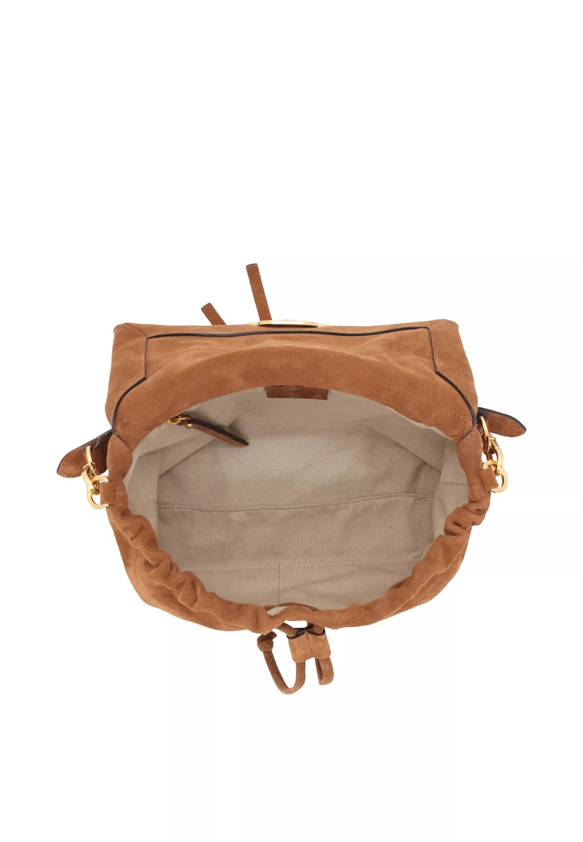 ABRO - Sac porté épaule en daim TEMI Medium Cognac