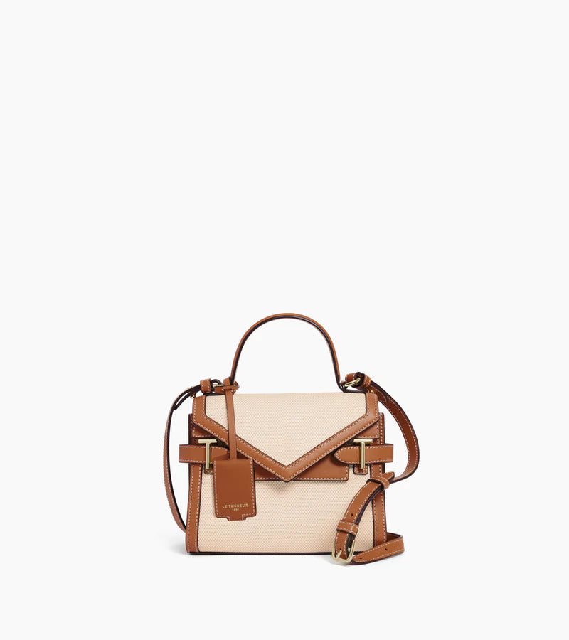 LE TANNEUR- Petit sac à main double rabat Emilie toile coton et cuir naturel Tan Le Tanneur