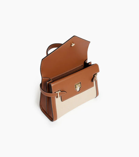 LE TANNEUR- Sac à main double rabat moyen modèle Emilie toile et cuir naturel Tan