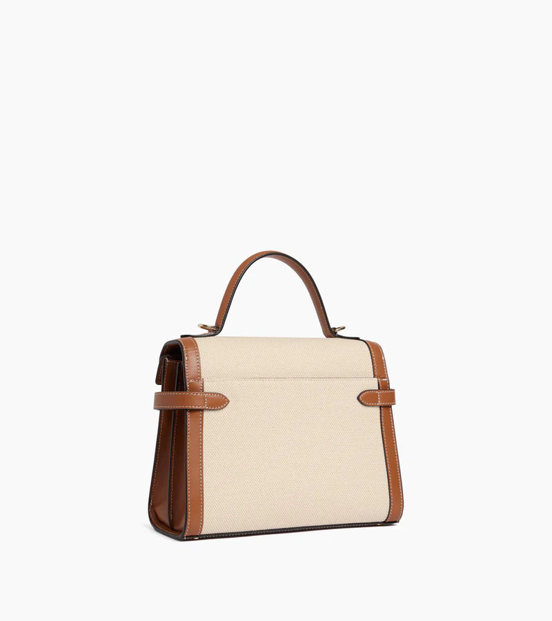 LE TANNEUR- Sac à main double rabat moyen modèle Emilie toile et cuir naturel Tan