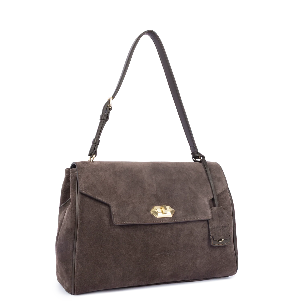 LANCASTER - Grand sac cabas porté épaule en cuir velours Suède Grace Marron