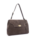 LANCASTER - Grand sac cabas porté épaule en cuir velours Suède Grace Marron