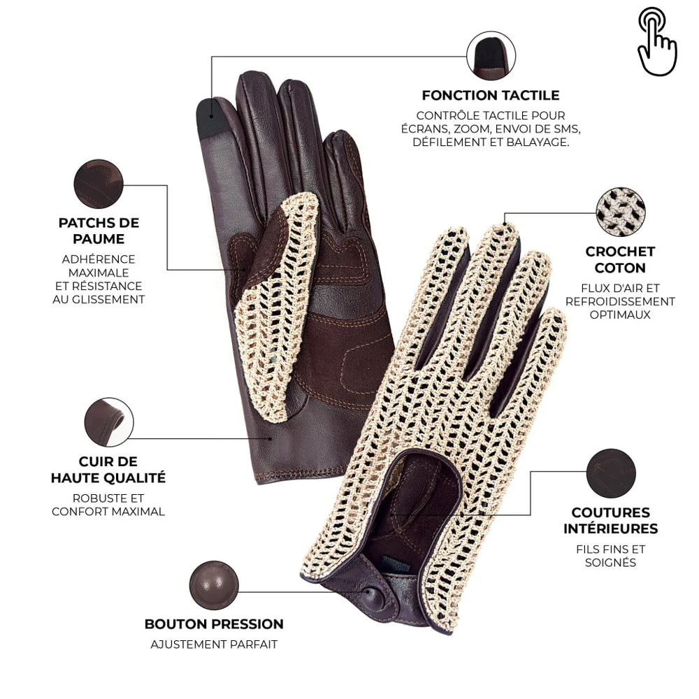 Glove Story - Gants cuir vélo/trottinette touche tactile Moka