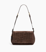 LE TANNEUR- Aurore Petit sac bandoulière en cuir refente de velours embossé crocodile