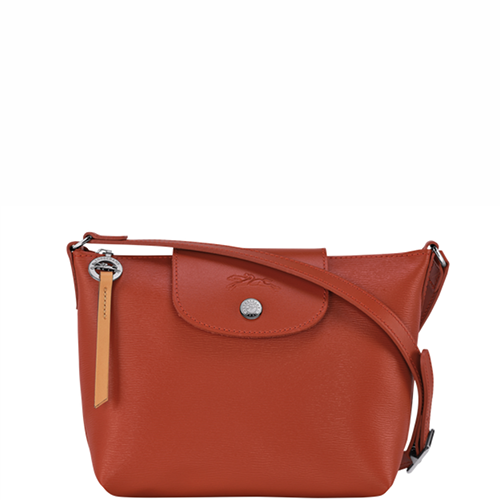 Sac porté travers à rabat en toile enduite LONGCHAMP gamme Le Pliage City couleur orange