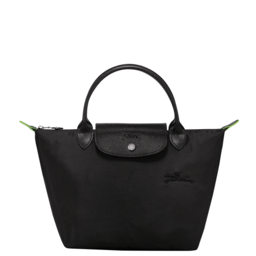 Sac porté main en toile et cuir LONGCHAMP gamme Le Pliage Green couleur noir