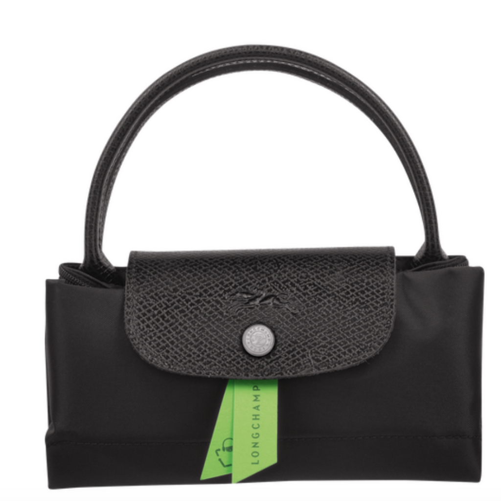 Sac porté main en toile et cuir LONGCHAMP gamme Le Pliage Green couleur noir