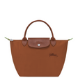 Sac porté main en toile et cuir LONGCHAMP gamme Le Pliage Green couleur marron cognac