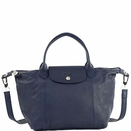 LONGCHAMP sac à main Le Pliage Cuir - navy BAGADIE PARIS