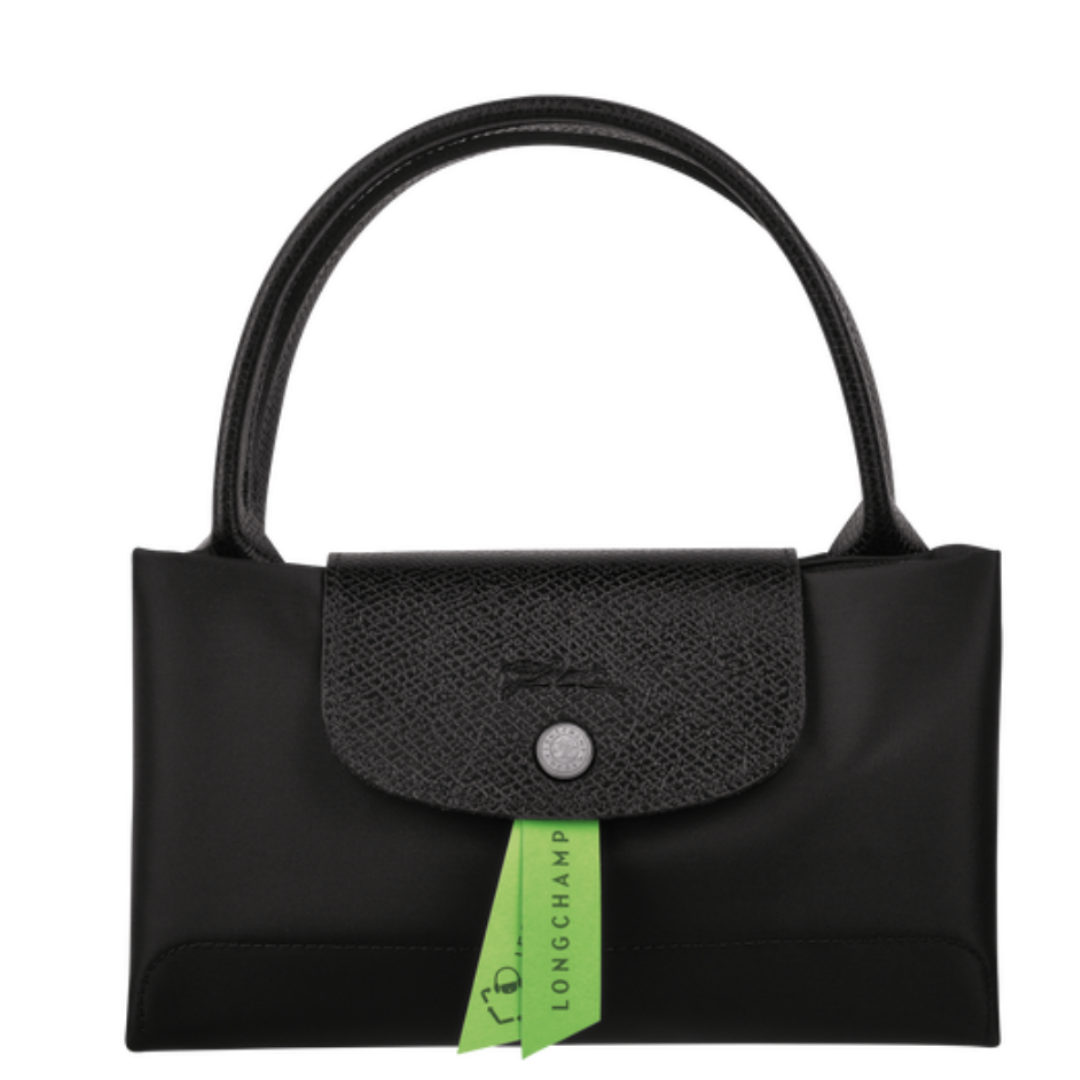 Sac porté main en toile et cuir LONGCHAMP gamme Le Pliage Green couleur noir 