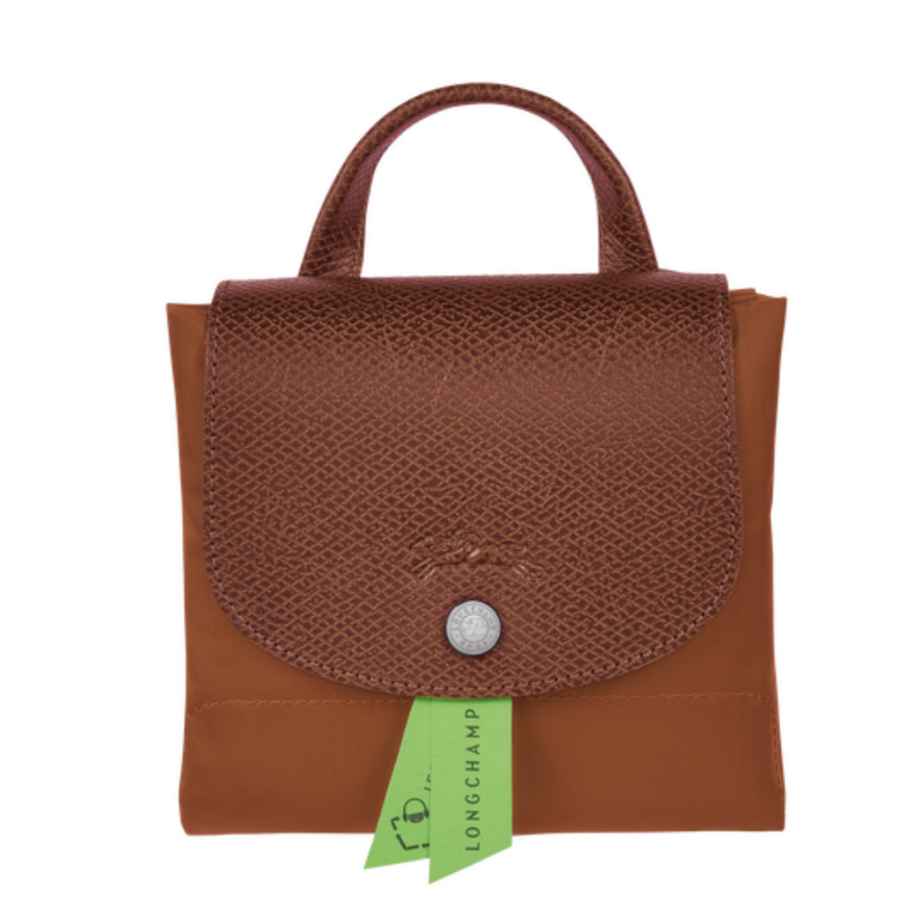 Sac à dos en toile et cuir LONGCHAMP gamme Le Pliage Green couleur marron cognac