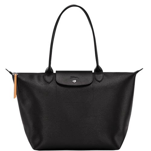 Sac cabas porté épaule à rabat en toile enduite LONGCHAMP gamme Le Pliage City couleur noir