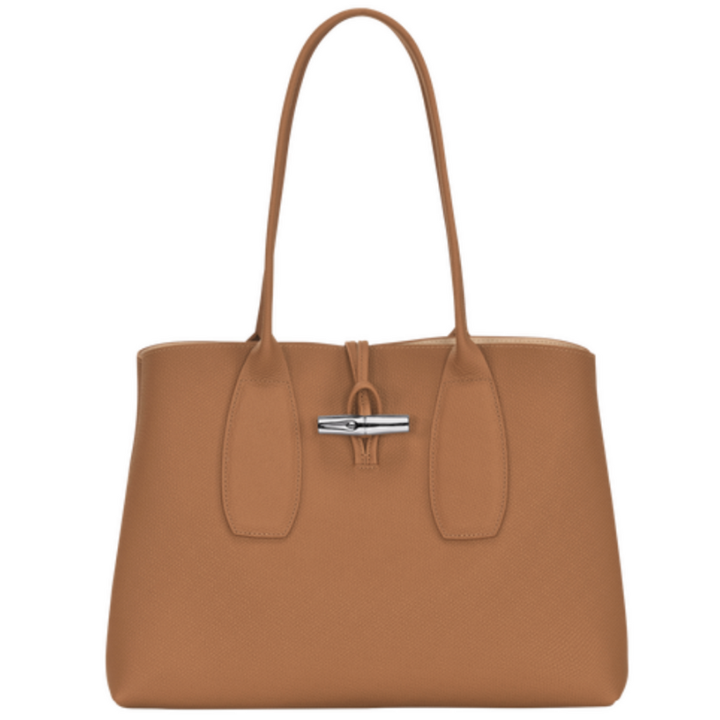 Sac porté épaule en cuir LONGCHAMP gamme Roseau couleur marron camel naturel