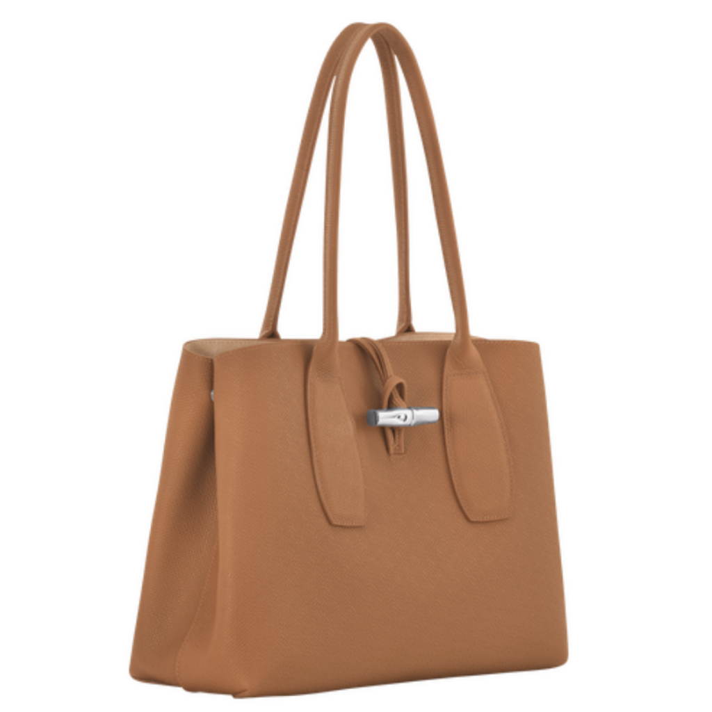 Sac porté épaule en cuir LONGCHAMP gamme Roseau couleur marron camel naturel