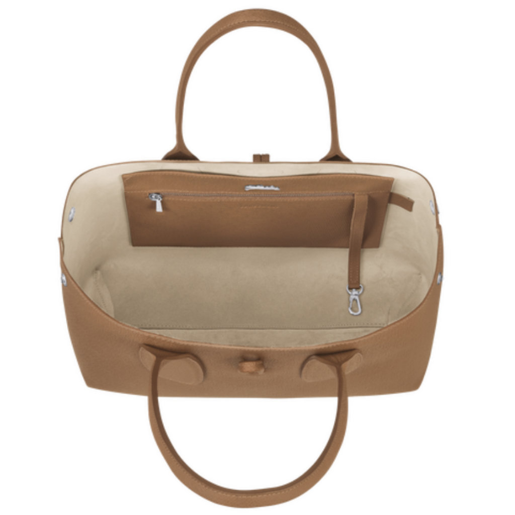 Sac porté épaule en cuir LONGCHAMP gamme Roseau couleur marron camel naturel