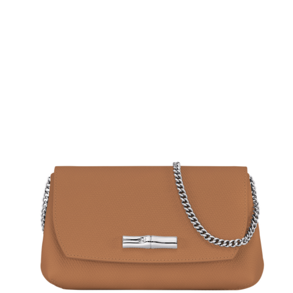 Pochette en cuir LONGCHAMP gamme Roseau couleur marron camel naturel