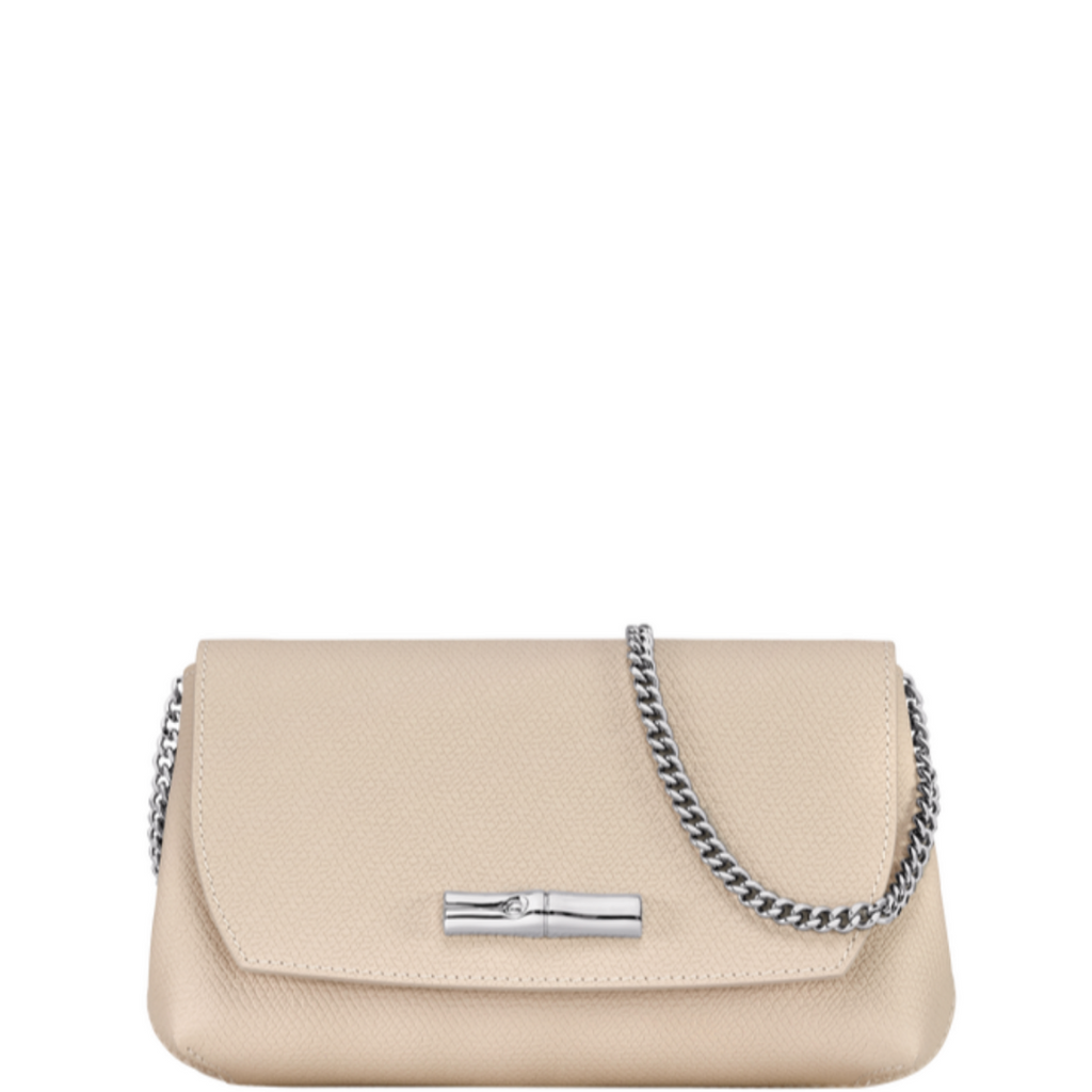 Pochette en cuir LONGCHAMP gamme Roseau couleur écru beige papier