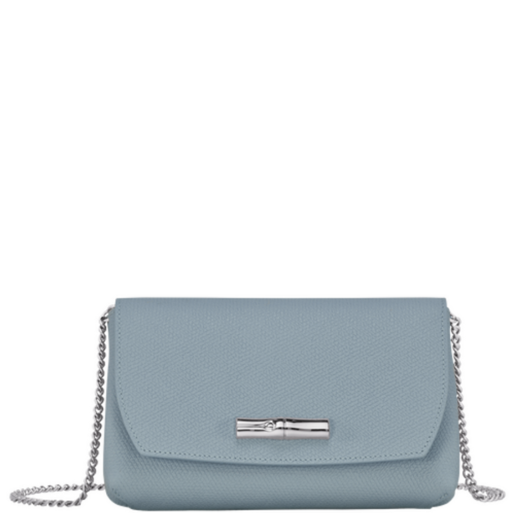 Pochette en cuir LONGCHAMP gamme Roseau couleur bleu clair nuage