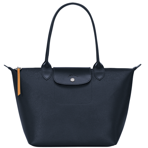 Sac cabas porté épaule à rabat en toile enduite LONGCHAMP gamme Le Pliage City couleur bleu marine