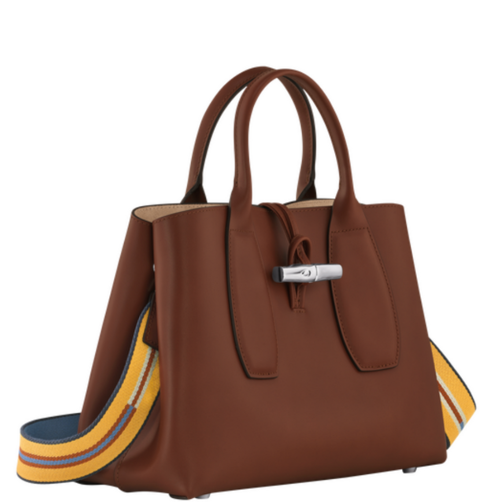 Petit sac à main en cuir LONGCHAMP gamme Roseau couleur marron ébène