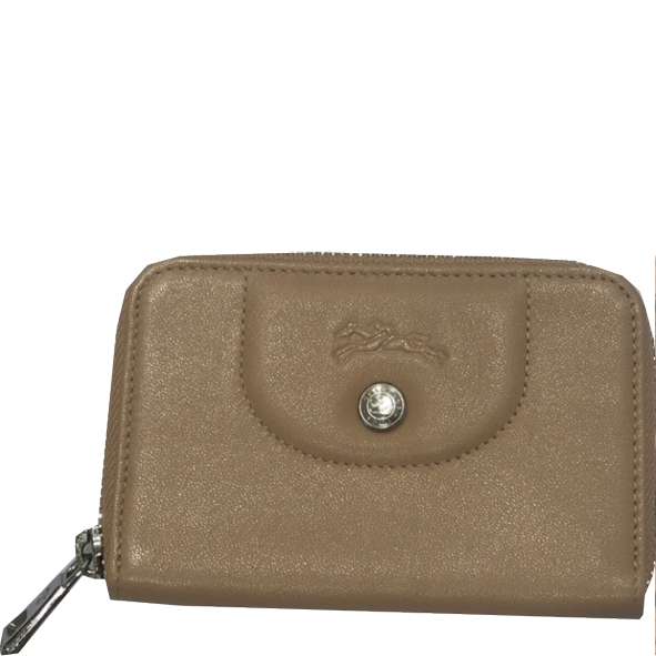 LONGCHAMP - Le Pliage Cuir - Porte-cartes/porte monnaie - beige doré BAGADIE PARIS
