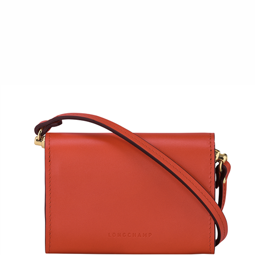 Porte-monnaie avec bandoulière en cuir lisse LONGCHAMP gamme Box Trot couleur orange