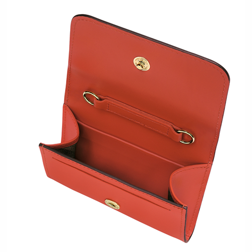 Porte-monnaie avec bandoulière en cuir lisse LONGCHAMP gamme Box Trot couleur orange
